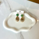Shell & Dome Stone Earrings-Jade/Gold