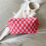 Checkered Cosmetic Bag in Pink