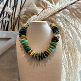 Chunky Flat Bead Mix Necklace - Worn Gold