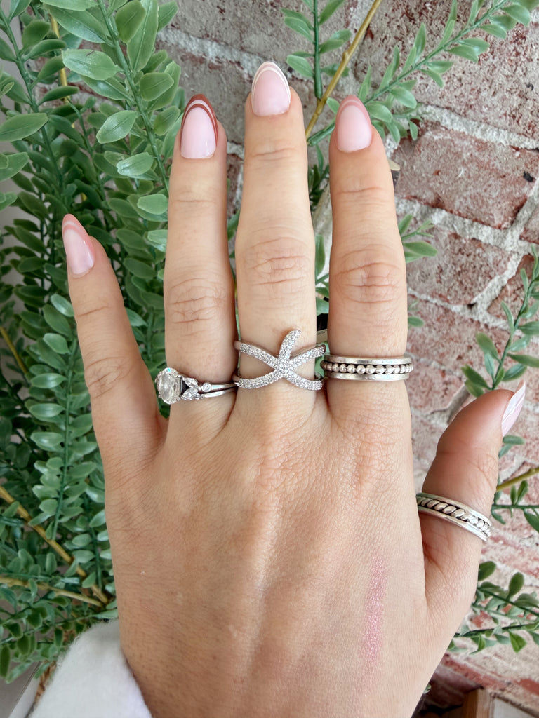 Pave Silver Starfish Ring