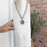 Oval Stone & Pearl Necklace in Sage