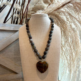 Bold Heart & Oval Shape Bead Necklace