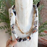 Oval Chain & Scarf Multi-Layer Necklace Set in Cream