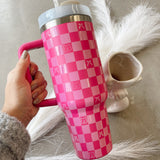 Checkered Bow Tumbler in Fuchsia