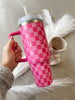 Checkered Bow Tumbler in Fuchsia