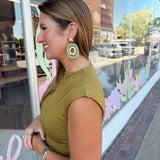 Wrapped w/Raffia Oval Earrings in Olive