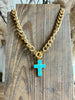 Gold Chain Necklace with Blue Cross