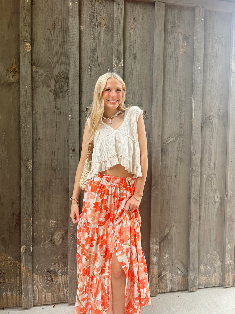 Coral Floral Maxi Skirt