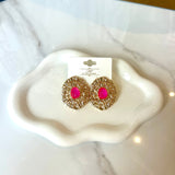 Textured Oval Stone Earrings in Pink