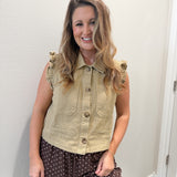 Denim Ruffle Vest in Tan