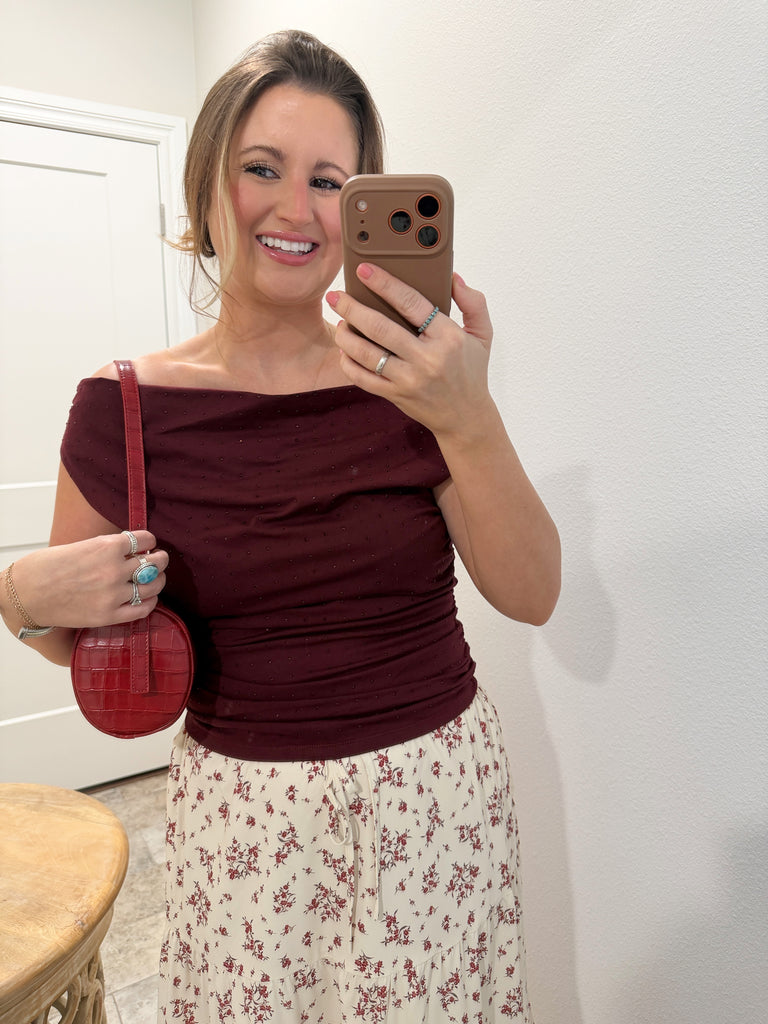 Holiday Bling Off the Shoulder Top