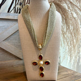 Cross Mesh Fabric Necklace in Brown