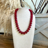 Marble Rondelle & CCB Ball Necklace - Red