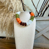 Marble Nugget & CCB Ball Necklace - Orange/Olive