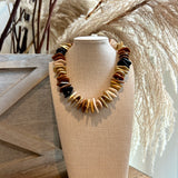 Chunky Flat Bead Mix Necklace - Brown