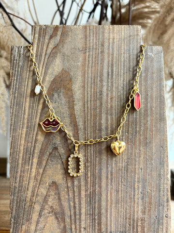 Gold Charm Necklace Teal