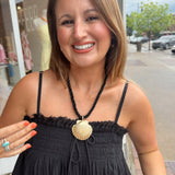 Textured Shell Cord Necklace in Black