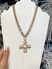 Double Ring Pearl Cross Necklace