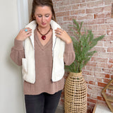 Fleece Zip Up Vest in White
