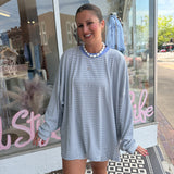 Lazy Stripe Lounge Set- Top in Baby Blue