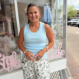 Peekaboo Lace Tank in Sky Blue