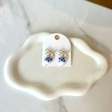 Blue Bow & Ceramic Heart Dangle Earrings
