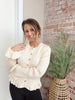 Ruffle Hem Ribbed Knit Sweater Cardigan