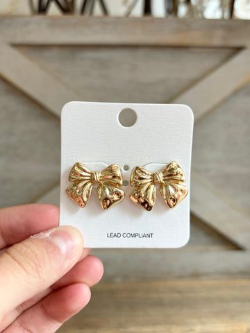 Tiny Bows with a Pearl Earrings