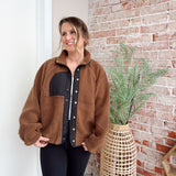 Colorblock Fleece Jacket in Brown