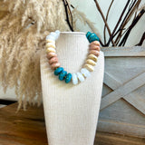 Marble Nugget & CCB Ball Necklace - Cloud/Turquoise