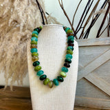 Multi Color Flat Bead Necklace- Green Multi