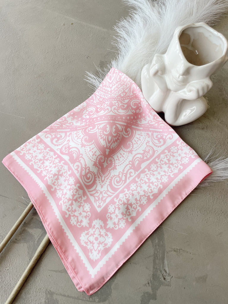 Paisley Pink & White Print Silk Scarf