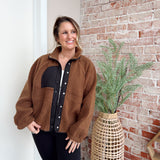 Colorblock Fleece Jacket in Brown