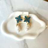 Antique Flower & Pearl Dangle Earrings