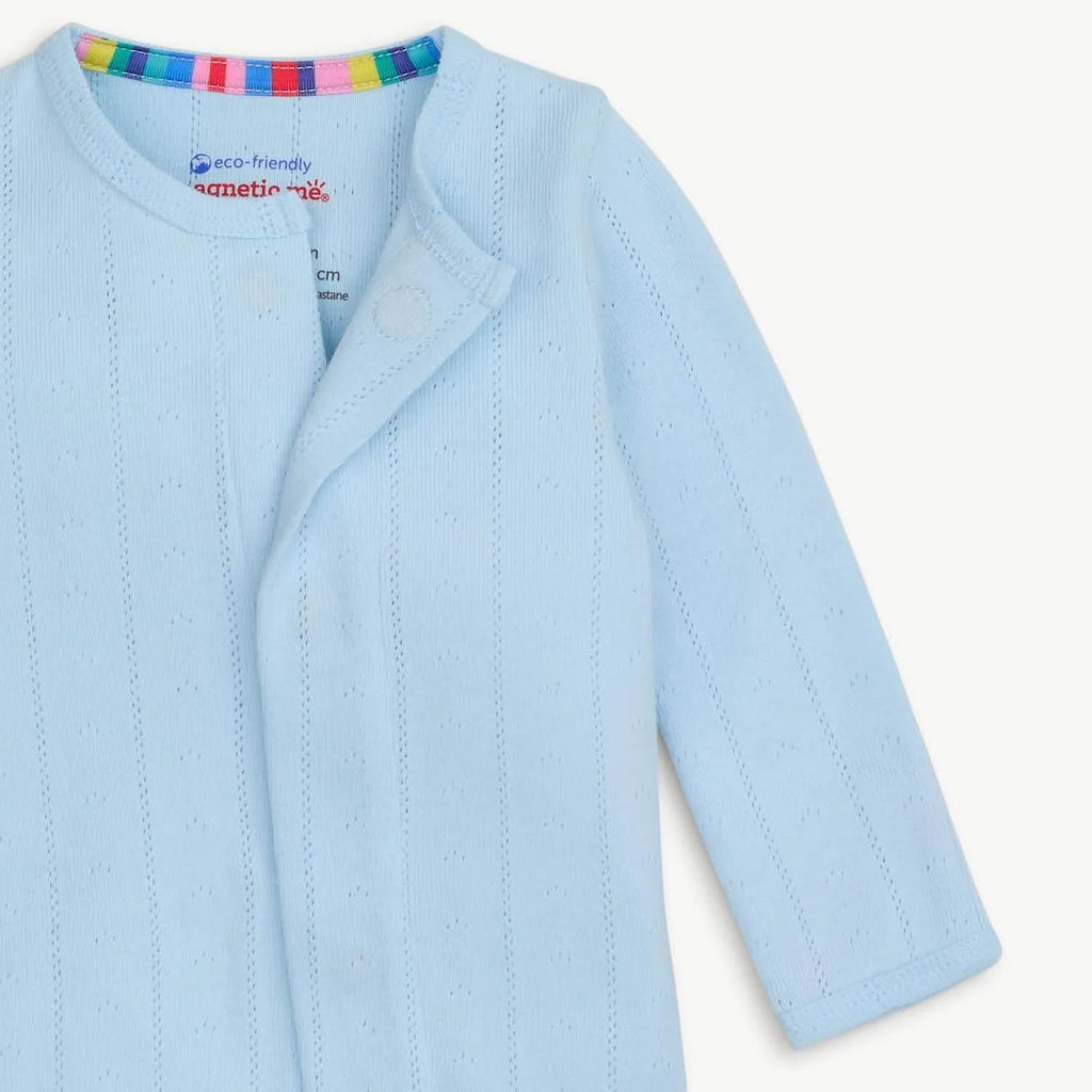 Blue Love Lines Pointelle Magnetic Footie