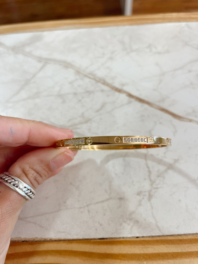 Pave CZ & Nail Head Bangle Bracelet