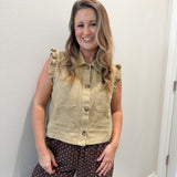 Denim Ruffle Vest in Tan