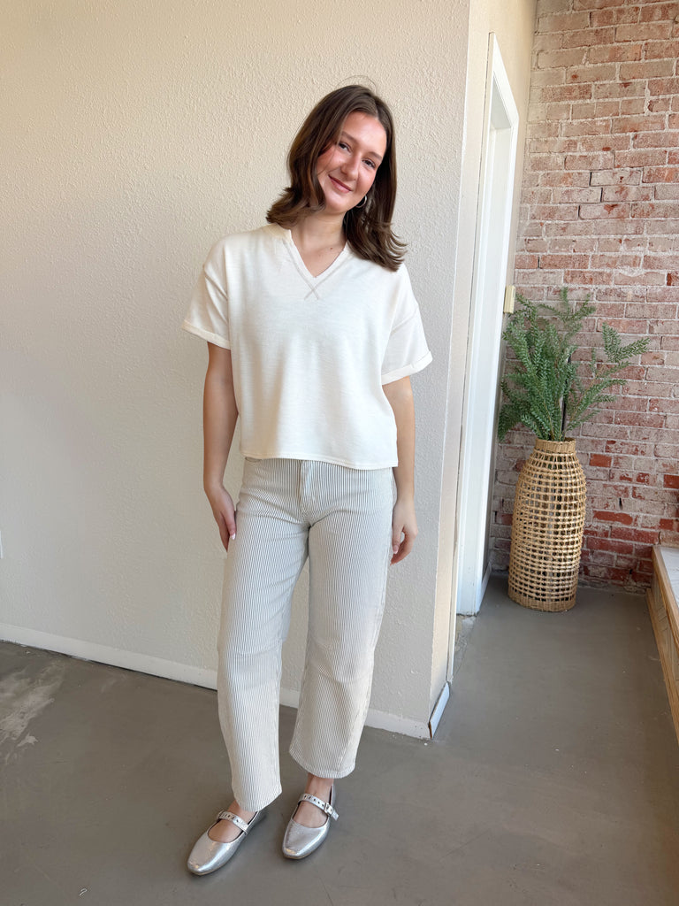 Kate Barrel Jeans in Olive Stripe