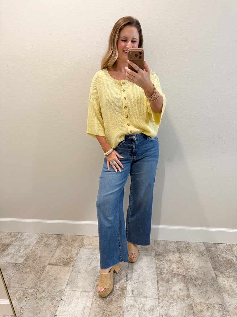 High Rise Crop Slim Wide Jeans