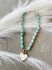 Stone Necklace with Heart Charm- Teal