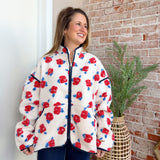 Red Floral Fleece Jacket