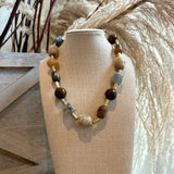 Multi Shape Marble Stone & Bar Necklace - Brown