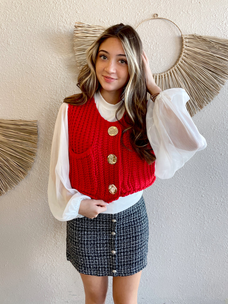 Big Button Sweater Vest in Red