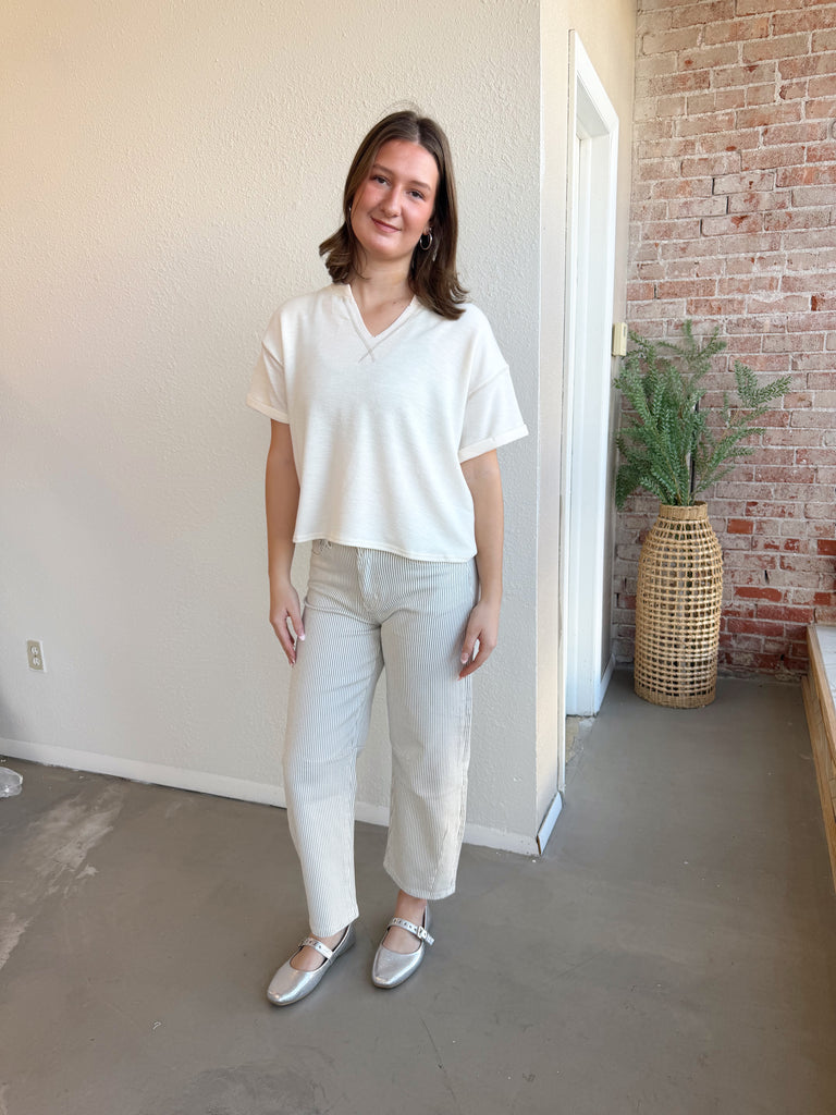 Kate Barrel Jeans in Olive Stripe