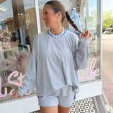 Lazy Stripe Lounge Set- Shorts in Baby Blue