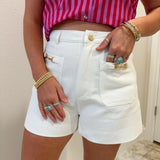 Horse Bit Denim Shorts- White