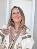 Brown Scarf Necklace with Pearl Cross
