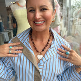 MOP Heart & Marble Stone Bead Necklace in Brown