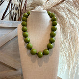 Colored Ball & Knot Necklace - Olive