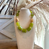 Marble Pebble & Tube Necklace - Olive